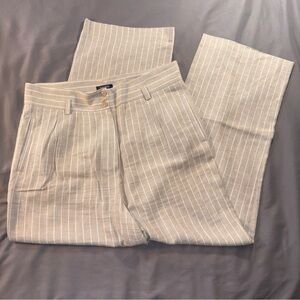Elisa Rivera Spanish Designer Linen Pinstripe Wide Leg Pants Trousers Sz 16 Chic